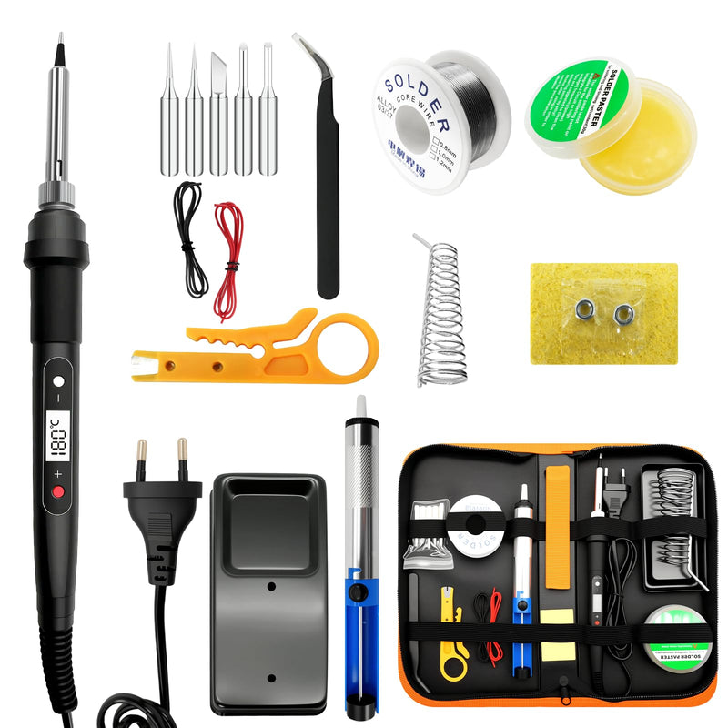 Soldering Kit 100W 16 in 1 Soldering Kit Contains 50g Solder Wire 5 Soldering Tips Desoldering Pump Soldering Stand Pliers Suitable for Electrical Installation and Repairs of Electronic Equipment