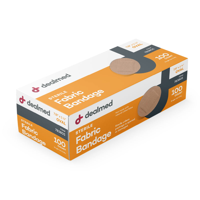[Australia - AusPower] - Dealmed Fabric Oval Flexible Adhesive Bandages  100 Count (1 Pack) Bandages with Non-Stick Pad, Latex Free, Wound Care for First Aid Kit, 7/8" x 1 1/4" 1 Pack 