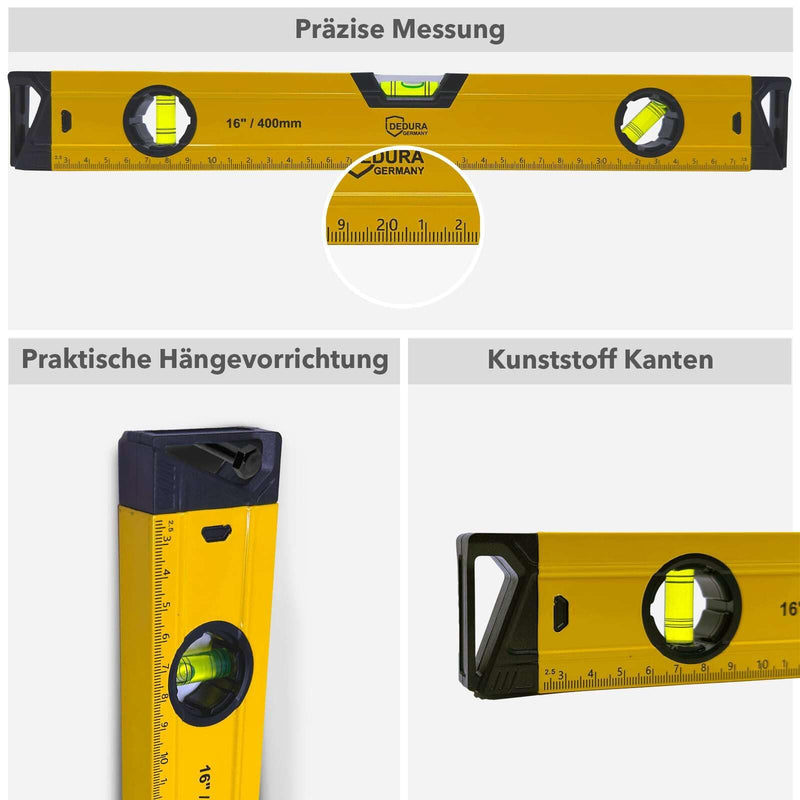 [Australia - AusPower] - Spirit Level 40 cm Small and Magnetic, Suitable for Professionals and DIY Enthusiasts, Magnetic Spirit Level with Three Levels and 40 cm Ruler, Made of Aluminium (40 cm) 40cm 