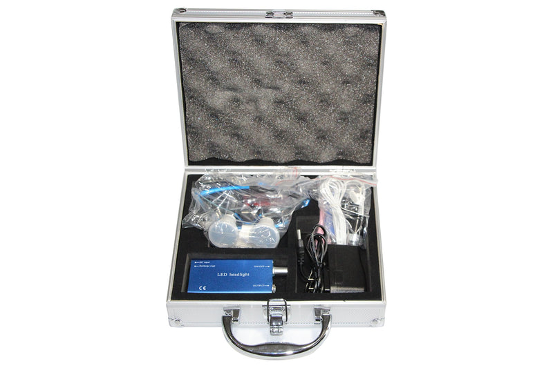 [Australia - AusPower] - 'Dental Power Dental Binocular Loupes 3.5X 420mm + LED Head Light Lamp +Aluminum Box (Blue) 