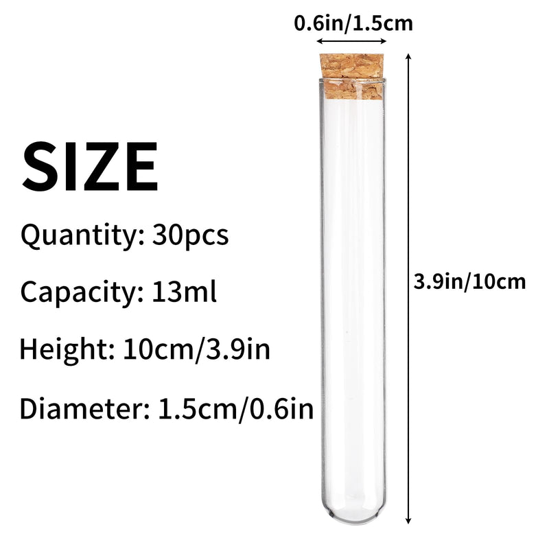 [Australia - AusPower] - DEPEPE 30pcs 13ml Glass Test Tubes with Cork Stoppers, 15×100mm Small Clear Glass Test Tubes for Scientific Experiments, Plant Propagation and Holiday Gifts 30pcs*13ml?15×100mm? 