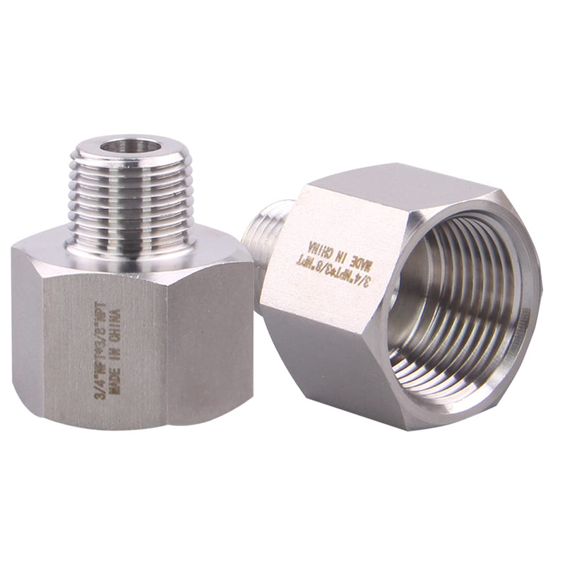 [Australia - AusPower] - Forged Reducer Adapter Fitting - Stainless Steel 304 Reducing Pipe Connector, 3/4" NPT Female x 3/8" NPT Male (pack of 2) 3/4" FNPT x 3/8" MNPT(NPT size not actual diameter Pack of 2 