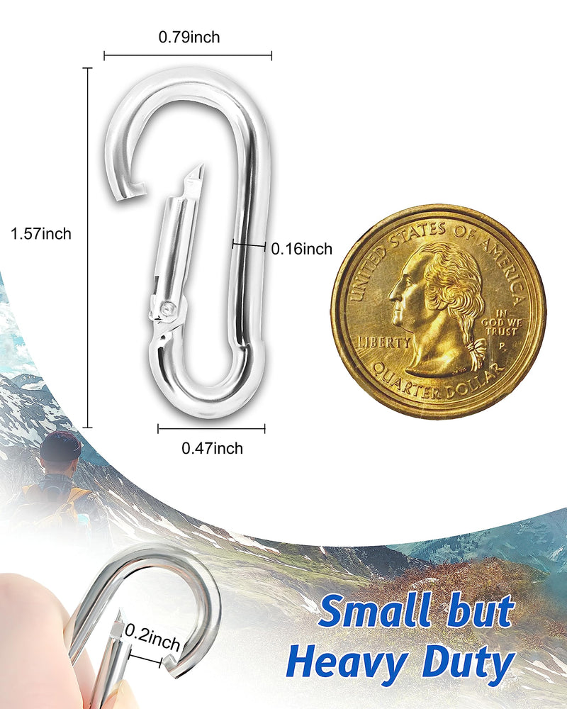 [Australia - AusPower] - Small Carabiner Ciip, 30pcs 1.57inch Mini Carabiners Clips, M4 Stainless Steel Spring Snap Hook Heavy Duty, Locking Carribenares for Climbing Hiking Camping Fishing 