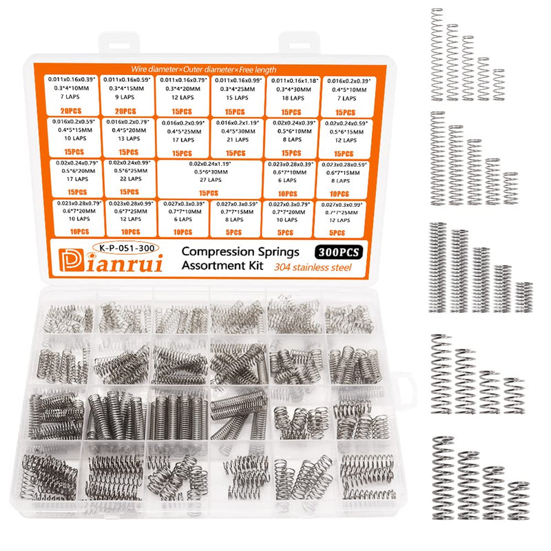 [Australia - AusPower] - 300PCS Compression Springs Assortment Kit 23 Different Sizes Mini Stainless Steel Mechanical Springs for DIY Repair Project K-P-051-300 300 