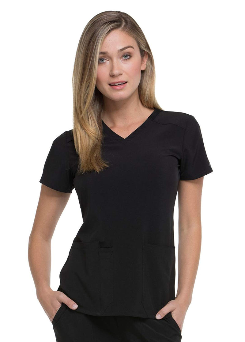 [Australia - AusPower] - Dickies EDS Essentials Scrubs, V-Neck Womens Tops with Four-Way Stretch and Moisture Wicking DK615 Large Black 