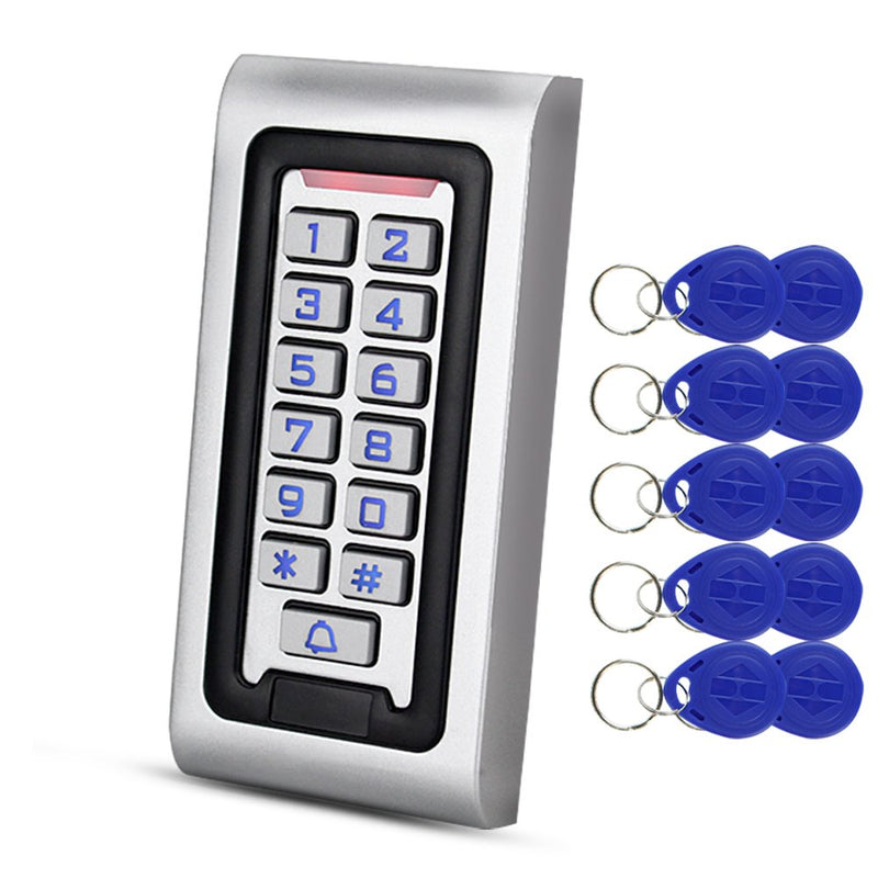 [Australia - AusPower] - HFeng Standalone IP68 Waterproof RFID Access Control Keypad Metal Card Reader + 10pcs 125KHz Proximity Keychains WG26 2000 Users for Home/Office 