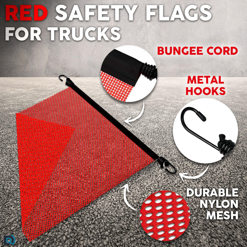 [Australia - AusPower] - 4 Pack Red Safety Flags for Trucks, 18" x 18" Mesh Nylon Flags with Bungee Cord Oversize Loads for Truck, Trailers 