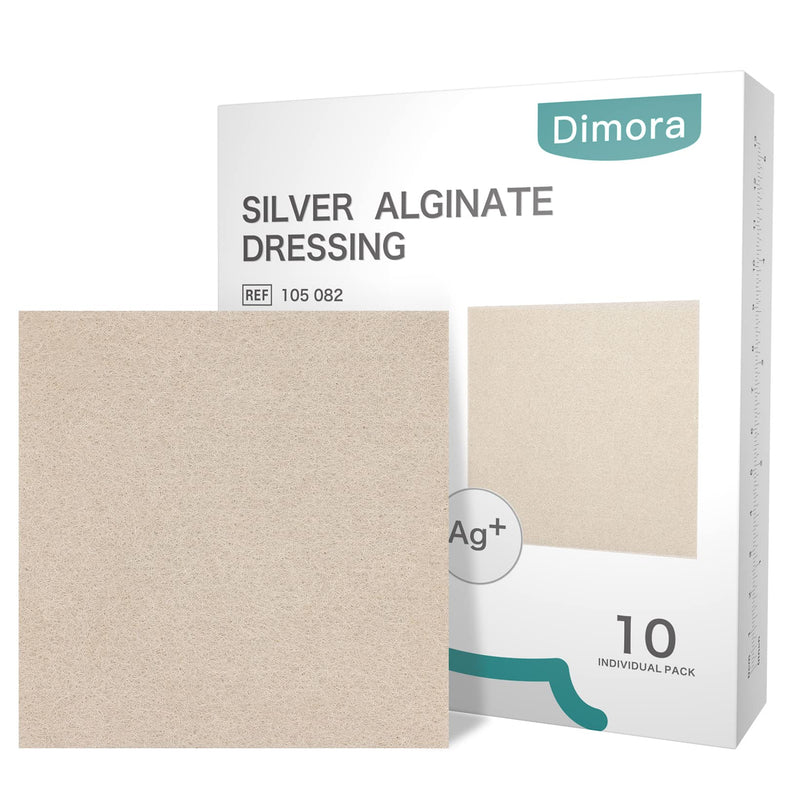[Australia - AusPower] - Dimora Upgrade 10 Packs Silver Antibacterial Alginate Wound Dressing Pads?Non-Stick Sterile Gauze?Highly Absorbent & Comfortable?4'' x 4'' Patches Silver alginate?pack of 10? 