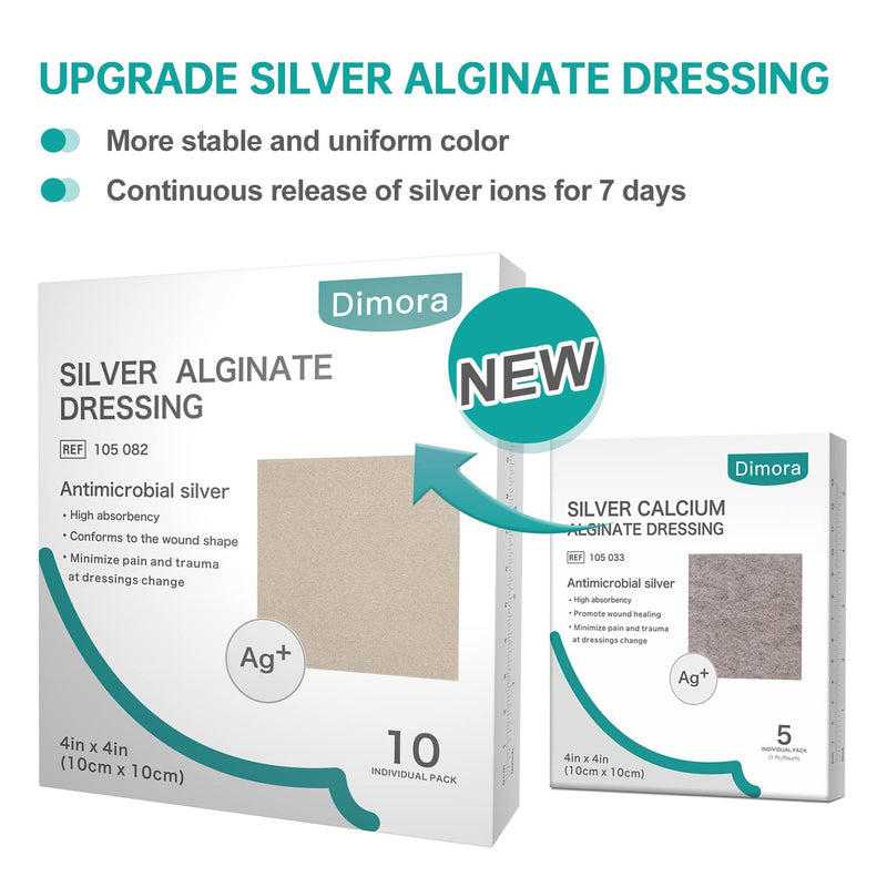 [Australia - AusPower] - Dimora Upgrade 10 Packs Silver Antibacterial Alginate Wound Dressing Pads?Non-Stick Sterile Gauze?Highly Absorbent & Comfortable?4'' x 4'' Patches Silver alginate?pack of 10? 