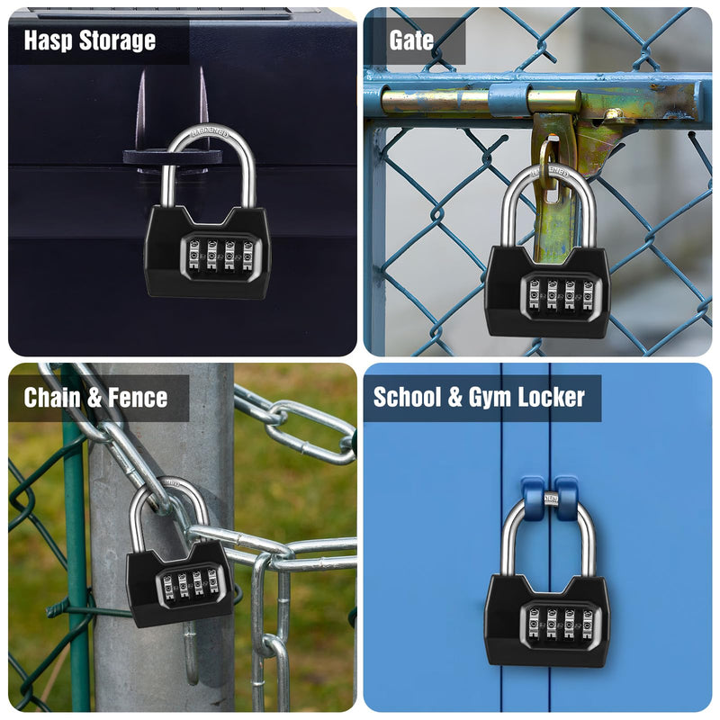 [Australia - AusPower] - 1 Pack disecu 4-Digit Combination Lock, Waterproof Outdoor Padlock for School Gym Locker, Fence, Gate, Shed, Storage Unit (Black) 1 Pack Black 