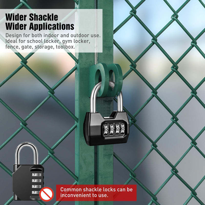 [Australia - AusPower] - 1 Pack disecu 4-Digit Combination Lock, Waterproof Outdoor Padlock for School Gym Locker, Fence, Gate, Shed, Storage Unit (Black) 1 Pack Black 