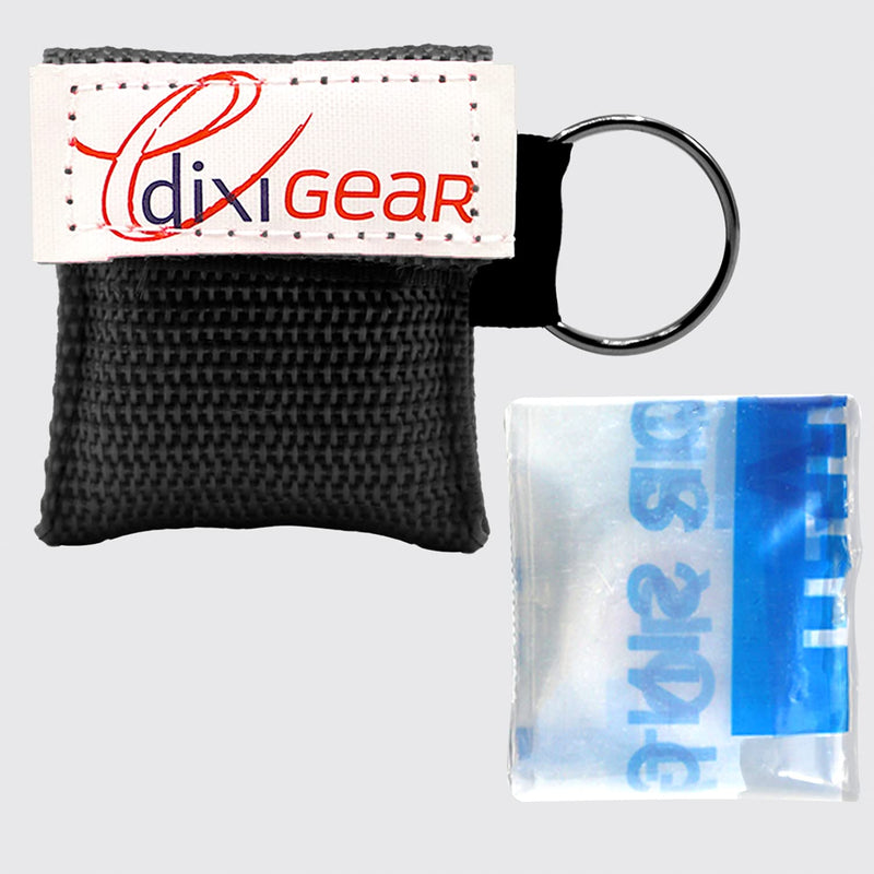 [Australia - AusPower] - Dixie EMS CPR Mask for Pocket or Key Chain, CPR Emergency Face Shield with One-Way Valve Breathing Barrier for First Aid or AED Training, 5 Count - Black 