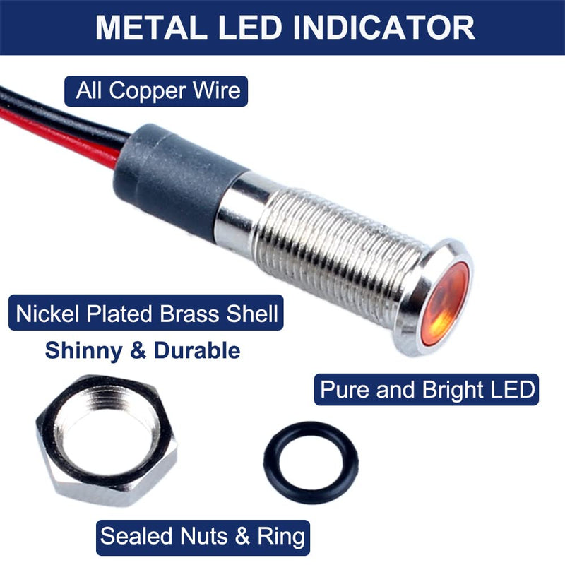 [Australia - AusPower] - 5 Pcs 6mm 110V-220VAC Metal LED Indicator Light Mounting Hole 1/4" 20mA Energy Saving Signal lamp Waterproof IP67 with Wire for machine tools household appliances etc. Yellow LED 