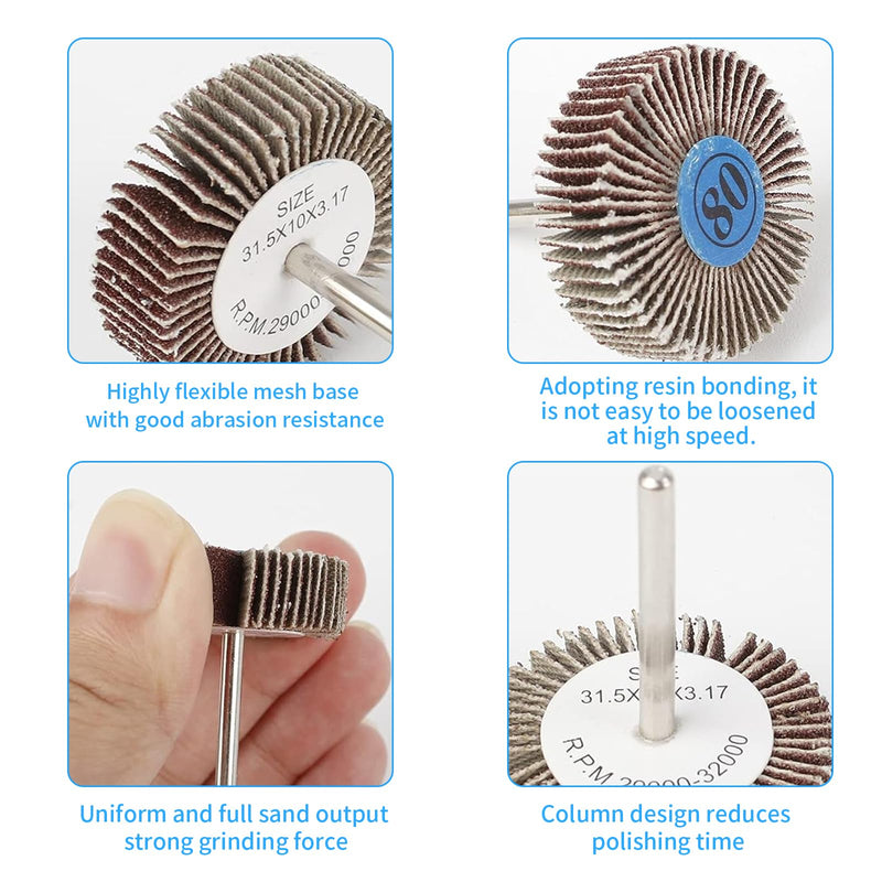 [Australia - AusPower] - Pack of 20 Flap Grinder Abrasive Polishing Wheels 80 Grit Polishing Disc Slat Grinder Sanding Fan Polishing Accessories for Cordless Screwdriver Dremel Rotary Tools 