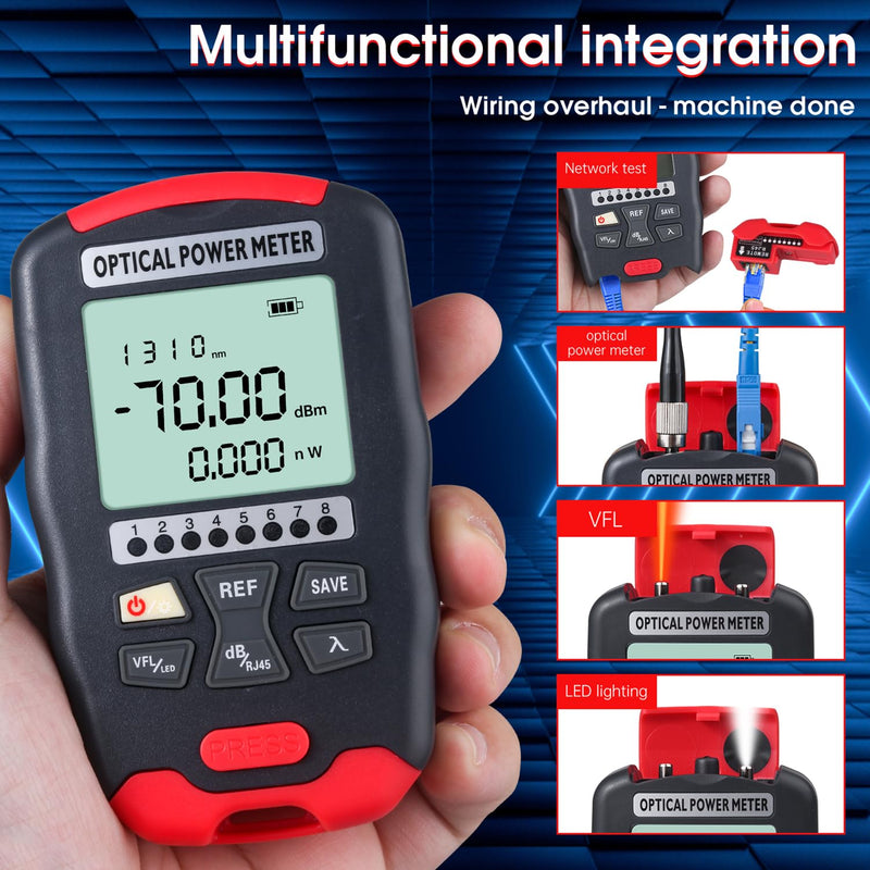 [Australia - AusPower] - Fiber Optic Tester Portable Fiber Light Meter FC/SC/ST Universal Interface Fiber Tester Built-in 15Km Visual Fault Locator (OPM&VFL) with 1pc FC to LC Adapter OPM&VFL 15Km 