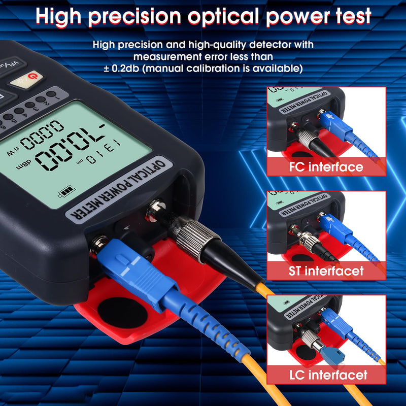 [Australia - AusPower] - Fiber Optic Tester Portable Fiber Light Meter FC/SC/ST Universal Interface Fiber Tester Built-in 15Km Visual Fault Locator (OPM&VFL) with 1pc FC to LC Adapter OPM&VFL 15Km 