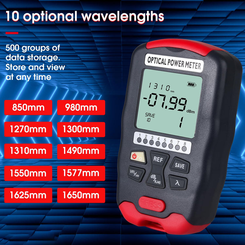 [Australia - AusPower] - Fiber Optic Tester Portable Fiber Light Meter FC/SC/ST Universal Interface Fiber Tester Built-in 15Km Visual Fault Locator (OPM&VFL) with 1pc FC to LC Adapter OPM&VFL 15Km 