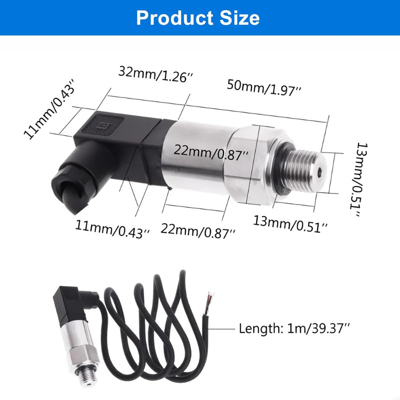 [Australia - AusPower] - Stainless Steel Pressure Transducer, Pressure Sensor Silicon Pressure Transmitter Sensor Water Flow Sensor 4-20mA Output G1/4 Inch for Water Gas Oil (0-0.5 MPA) 0--1MPA 