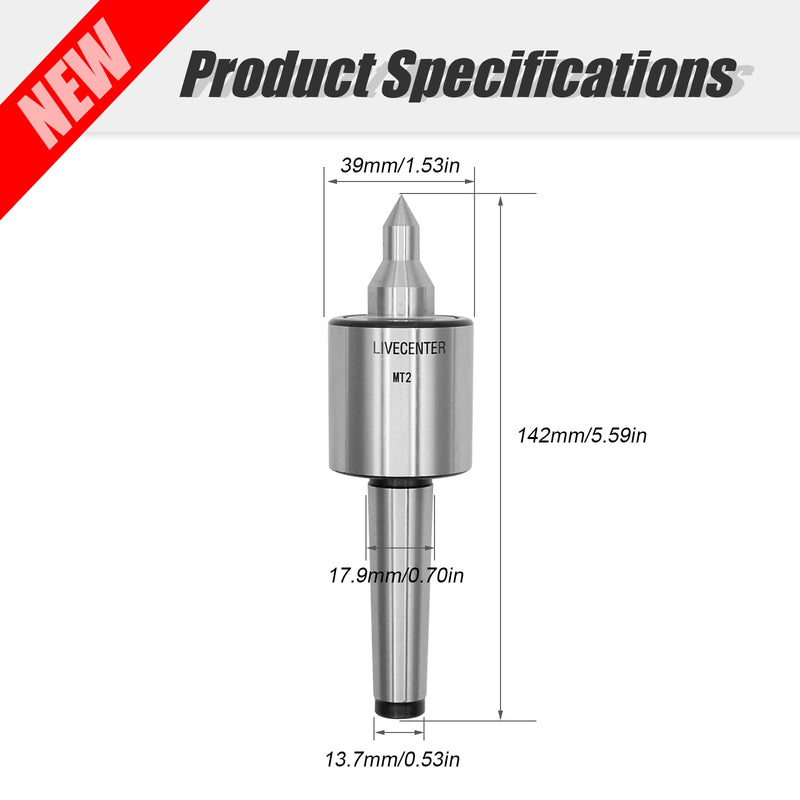 [Australia - AusPower] - MT2 Live Center 2MT 60 Degree Morse Taper 2 Live Center 220 LB Load Capacity Precision 0.000197'' CNC Long Spindle Lathe Tool 