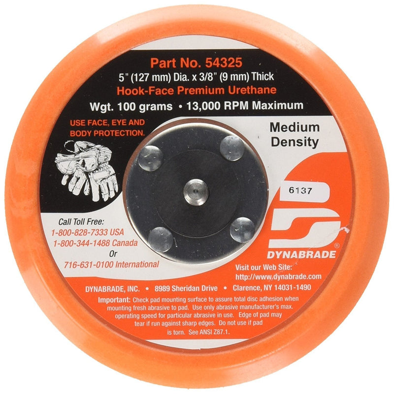 [Australia - AusPower] - Dynabrade (54325) 5" (127 mm) Diameter Hook-Face Non-Vacuum Sanding Disc Pad, Short Nap, Teal | 3/8" (10 mm) Thick Urethane Medium Density, Swirl-Free Finish, 5/16"-24 Male Thread 