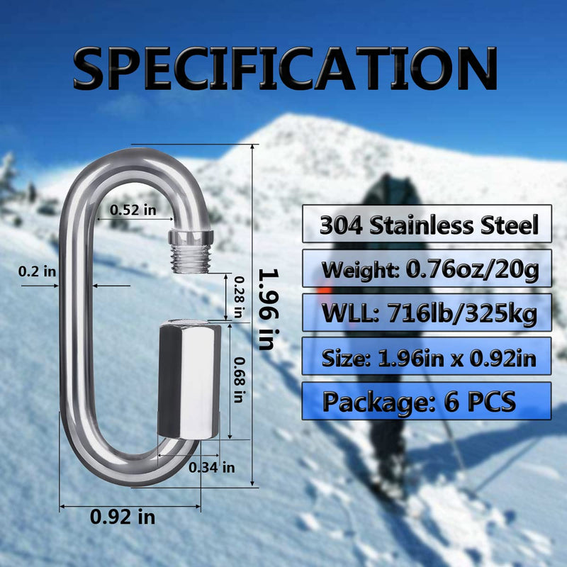[Australia - AusPower] - Quick Link, Ekunbuy 304 Stainless Steel Heavy Duty Locking Clips Chain Connector Repair Link Buckle for Swing Outdoor Camping M5 6Pack 