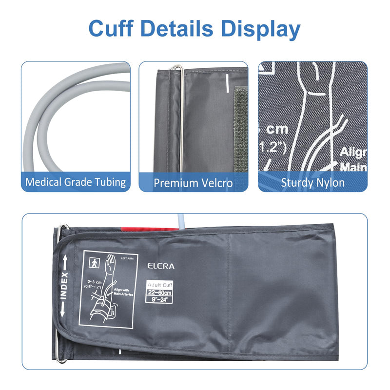 [Australia - AusPower] - ELERA Extra Large Blood Pressure Cuff (9"-24" | 22-60cm) - XL Replacement BP Cuff for Big Arms, Compatible with Most BP Monitors, Adult Cuff Only - 6 Connectors XXL + Dark Gray 