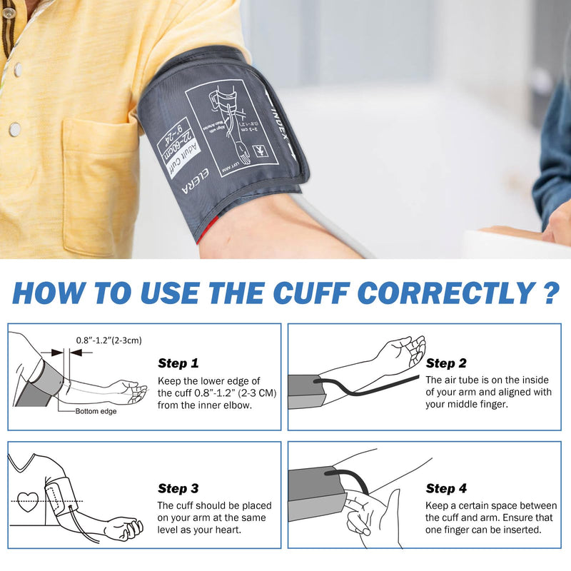 [Australia - AusPower] - ELERA Extra Large Blood Pressure Cuff (9"-24" | 22-60cm) - XL Replacement BP Cuff for Big Arms, Compatible with Most BP Monitors, Adult Cuff Only - 6 Connectors XXL + Dark Gray 