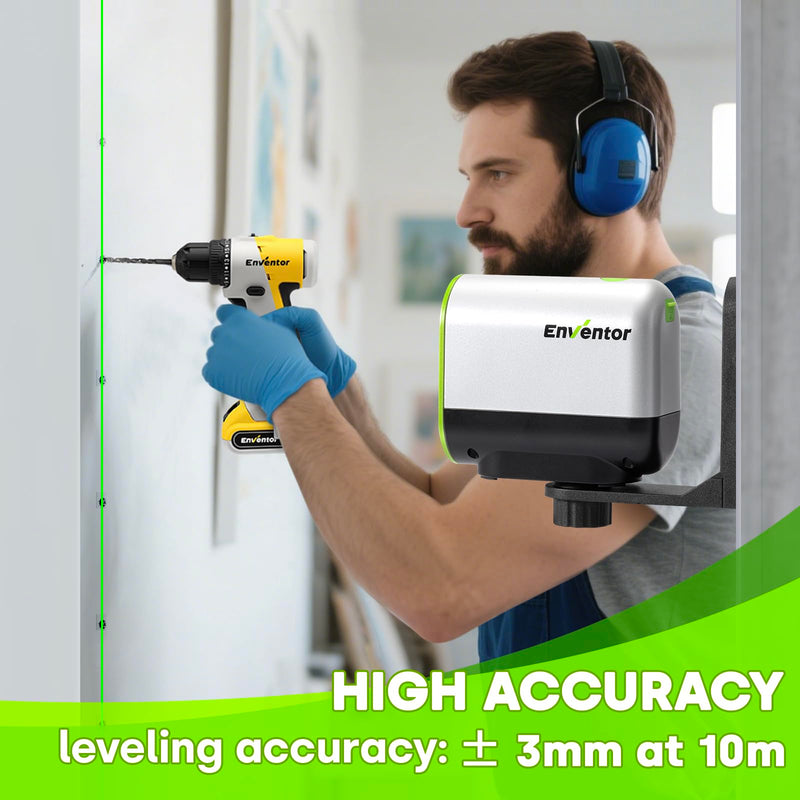 [Australia - AusPower] - Enventor Green Laser Level, Self Leveling Laser Level for Picture Hanging and Home DIY, Horizontal and Vertical Cross-Line Laser, Rotatable 360° Magnetic Holder, Pulse Mode, USB Charging 