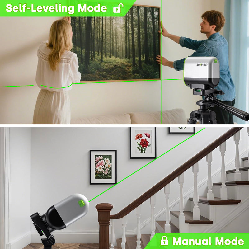 [Australia - AusPower] - Enventor Green Laser Level, Self Leveling Laser Level for Picture Hanging and Home DIY, Horizontal and Vertical Cross-Line Laser, Rotatable 360° Magnetic Holder, Pulse Mode, USB Charging 