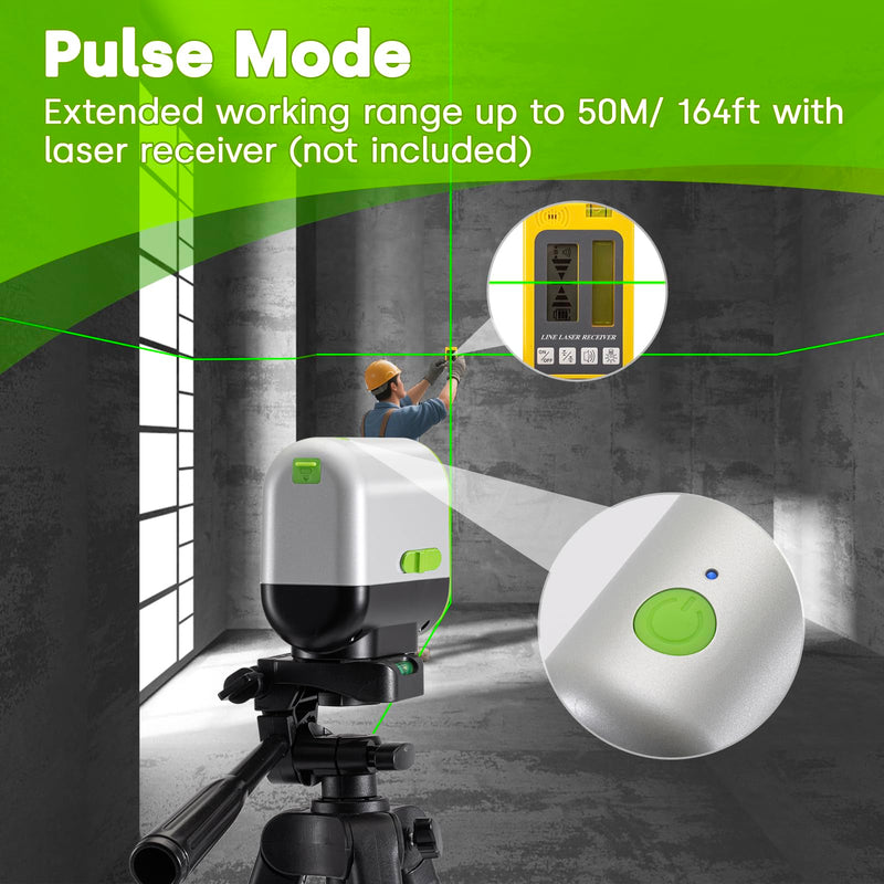 [Australia - AusPower] - Enventor Green Laser Level, Self Leveling Laser Level for Picture Hanging and Home DIY, Horizontal and Vertical Cross-Line Laser, Rotatable 360° Magnetic Holder, Pulse Mode, USB Charging 