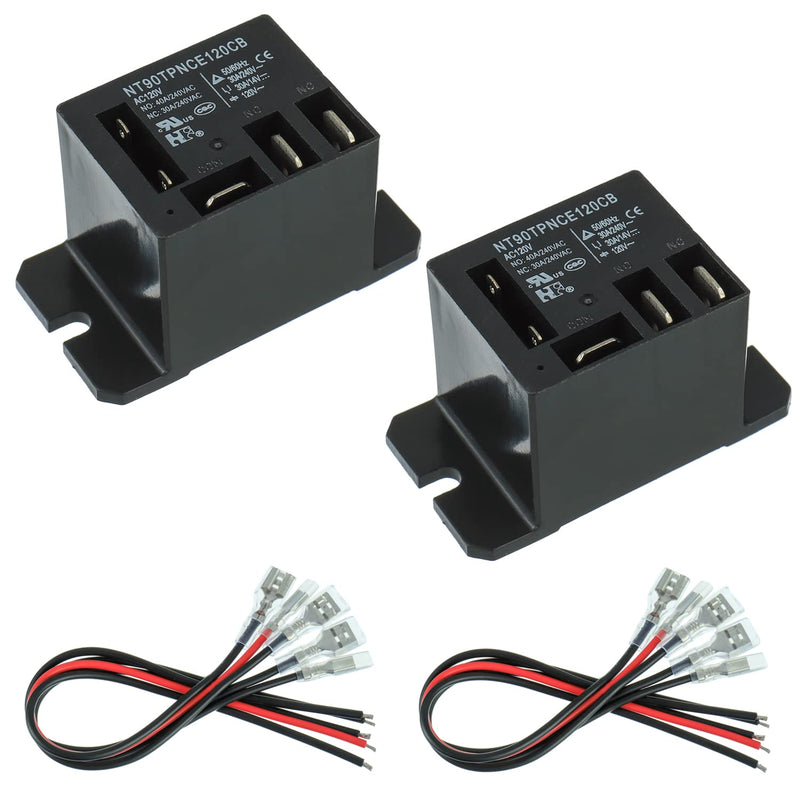 [Australia - AusPower] - NT90-AC120V-10X Power Relay AC 120V Coil 120 VAC 30A SPDT(1NO 1NC) with Flange Mounting and 10 Quick Connect Terminals Wires Mini Relay(Pack of 2pcs) 