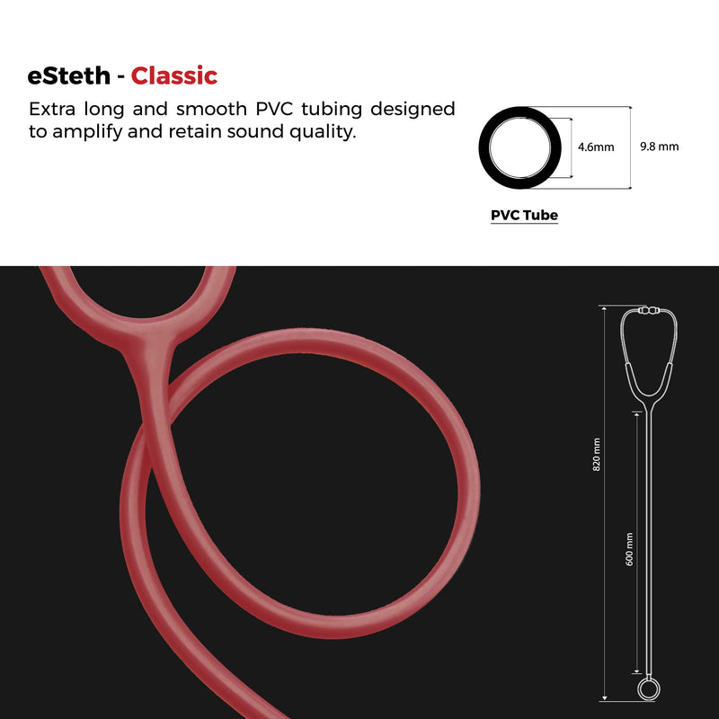 [Australia - AusPower] - eSteth- eSteth Classic Stethoscope - Stainless Steel Chest Piece with Unique Design, Flexible Stethoscope Tubing - Extra Ear Tips & Non-Chill Ring - 32" Long, Cherry Red 