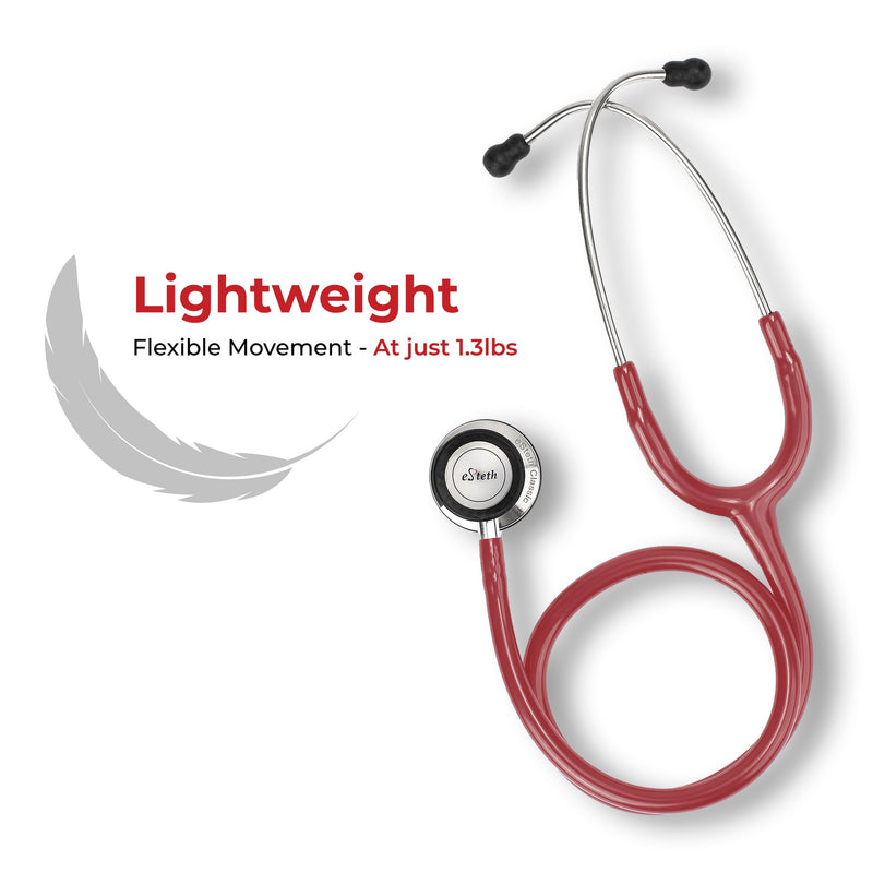 [Australia - AusPower] - eSteth- eSteth Classic Stethoscope - Stainless Steel Chest Piece with Unique Design, Flexible Stethoscope Tubing - Extra Ear Tips & Non-Chill Ring - 32" Long, Cherry Red 