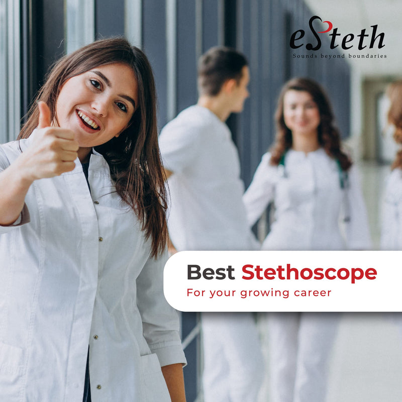 [Australia - AusPower] - eSteth- eSteth Classic Stethoscope - Stainless Steel Chest Piece with Unique Design, Flexible Stethoscope Tubing - Extra Ear Tips & Non-Chill Ring - 32" Long, Cherry Red 