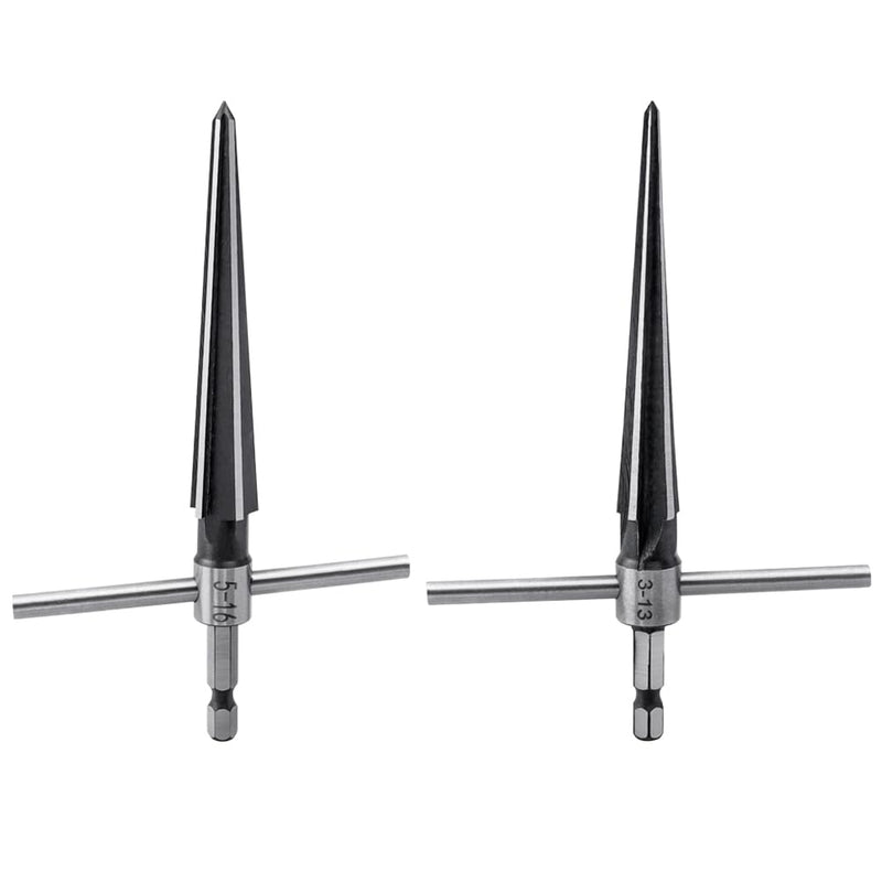 [Australia - AusPower] - 2Pcs T Handle Taper Reamer Set,6 Fluted Chamfer Reaming Guitar Bridge Pin Hole Handle Tapered Reamers Woodworker Tool 1/8"-1/2" (3-13mm) & 3-16''-5/8'' (5-16mm) 