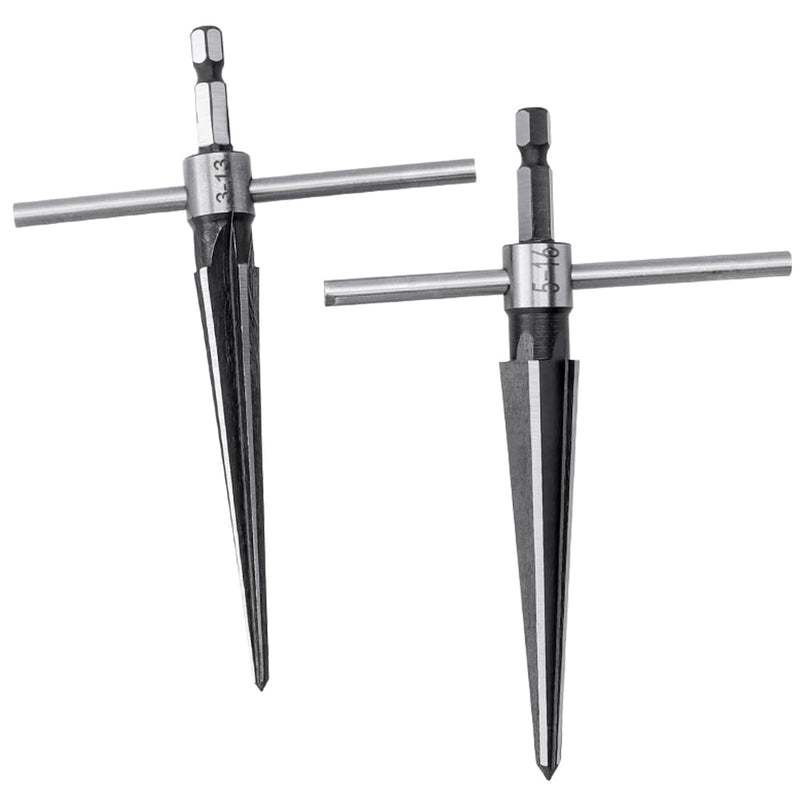 [Australia - AusPower] - 2Pcs T Handle Taper Reamer Set,6 Fluted Chamfer Reaming Guitar Bridge Pin Hole Handle Tapered Reamers Woodworker Tool 1/8"-1/2" (3-13mm) & 3-16''-5/8'' (5-16mm) 