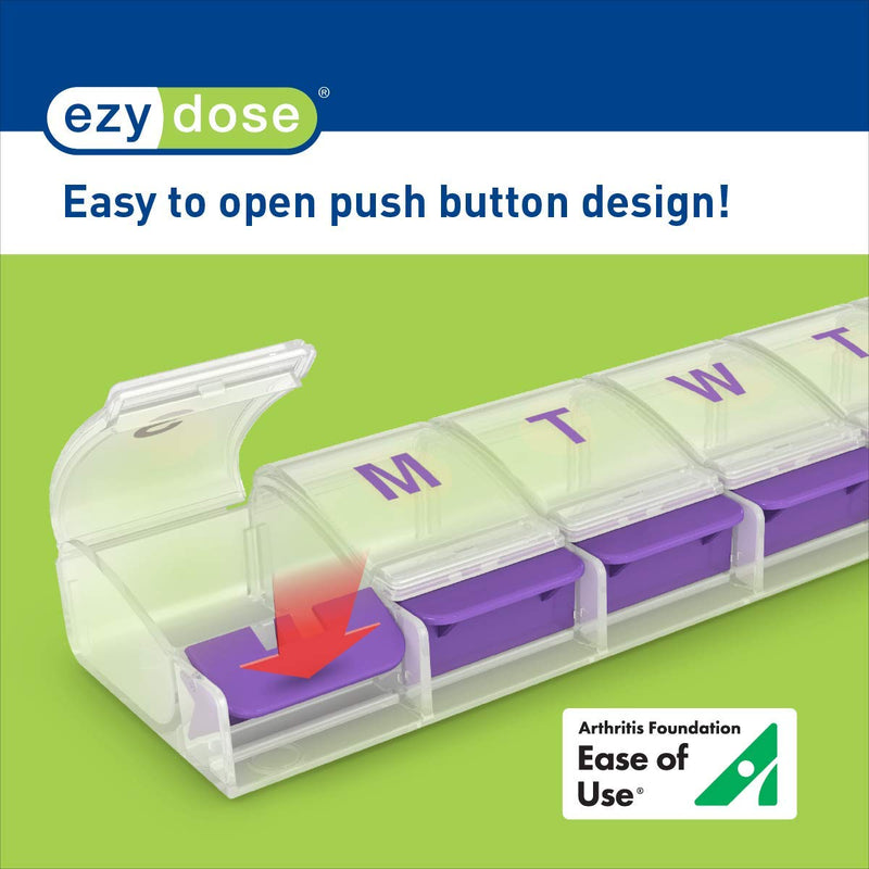 [Australia - AusPower] - EZY DOSE Weekly (7-Day) Pill Case, Medicine Planner, Vitamin Organizer Box, X-Large Push-Button Compartments, Convenient and Easy to Use, Color May Vary, BPA Free X-Large 8.75"x2"x1" 