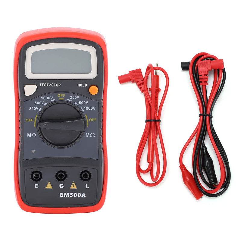 [Australia - AusPower] - BM500A Digital Insulation Resistance Tester with 250V/500V/1000V Range, Electronic Megohmmeter for Measuring Insulation Resistance Including Test Clip 
