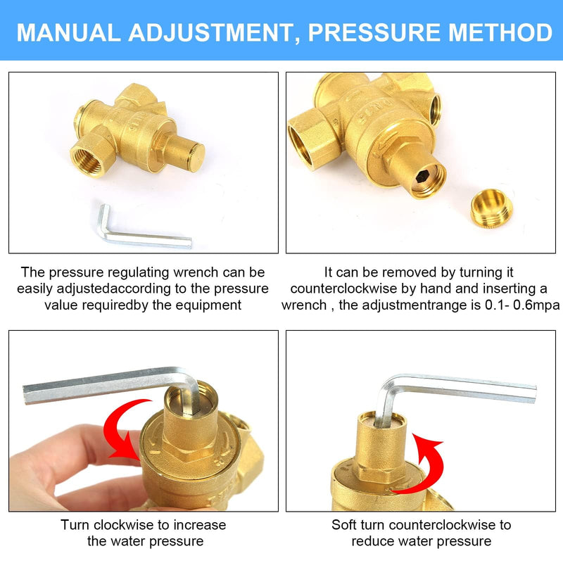 [Australia - AusPower] - Water Pressure Regulator 1/2 inch with Gauge, Made of 100% High Hardness Brass, Adjustable Water Pressure Reducing Valve Water 