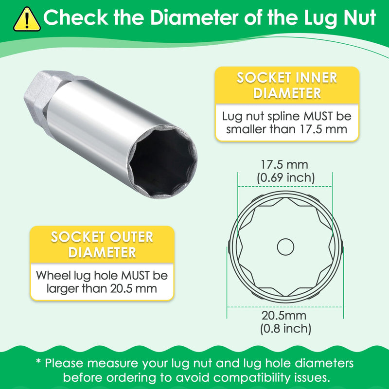 [Australia - AusPower] - Feekoon 10 Spline Lug Nut Key Replacement for TA20-17/19, Compatible with Bimecc 10-Spline Lug Nut and Lug Bolts, Passenger w/ 17MM and 19MM Hex Drive, Steel (Silver,1 Pack) 
