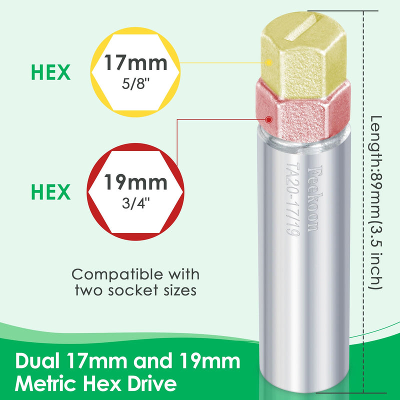 [Australia - AusPower] - Feekoon 10 Spline Lug Nut Key Replacement for TA20-17/19, Compatible with Bimecc 10-Spline Lug Nut and Lug Bolts, Passenger w/ 17MM and 19MM Hex Drive, Steel (Silver,1 Pack) 
