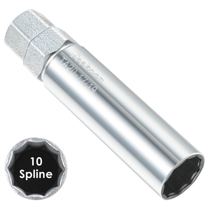 [Australia - AusPower] - Feekoon 10 Spline Lug Nut Key Replacement for TA20-17/19, Compatible with Bimecc 10-Spline Lug Nut and Lug Bolts, Passenger w/ 17MM and 19MM Hex Drive, Steel (Silver,1 Pack) 