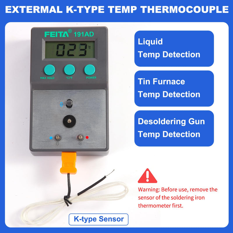 [Australia - AusPower] - FEITA 191AD Soldering Tip Thermometer with AUTO & MAX Hold Feature, C and F Digital Display Soldering Iron Temperature Tester 