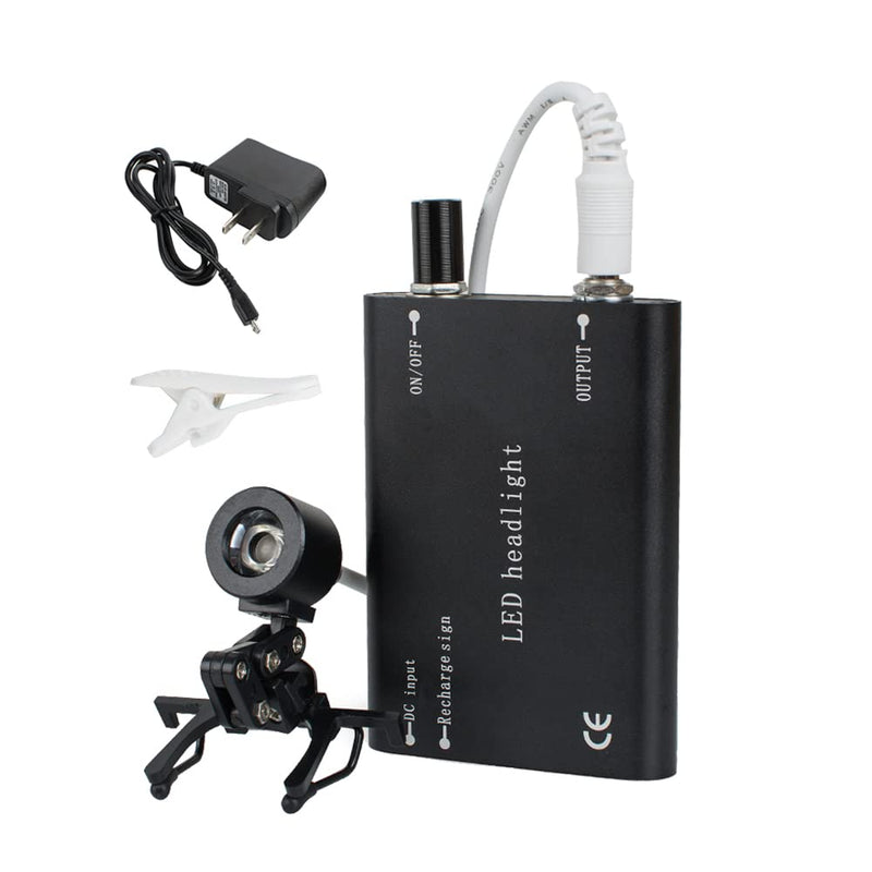 [Australia - AusPower] - Dental Headlight, Portable LED Headlamp Surgical Medical Head Light Lamp, High Brightness Dentist Light with Rechargeable Battery Universal Clamp for Loupes Glasses (Black) 