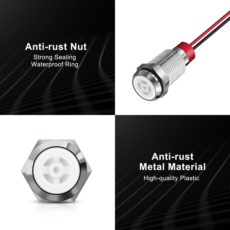 [Australia - AusPower] - 10 Pcs LED Metal Waterproof Indicator Light, 12-24V 2/5'' Mounting Hole Pre-Wired Pilot Signal Light for Car, Trucks, Boats, Marine, Dash, Industrial Electricity (White, 10mm) White 