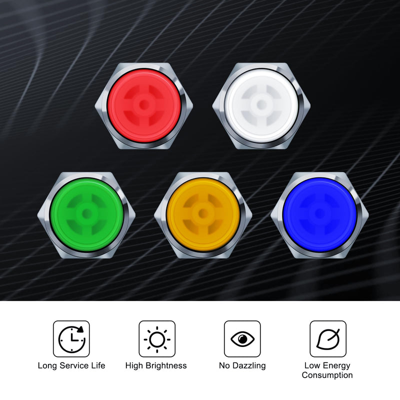 [Australia - AusPower] - 10 Pcs LED Metal Waterproof Indicator Light, 12-24V 2/5'' Mounting Hole Pre-Wired Pilot Signal Light for Car, Trucks, Boats, Marine, Dash, Industrial Electricity (White, 10mm) White 