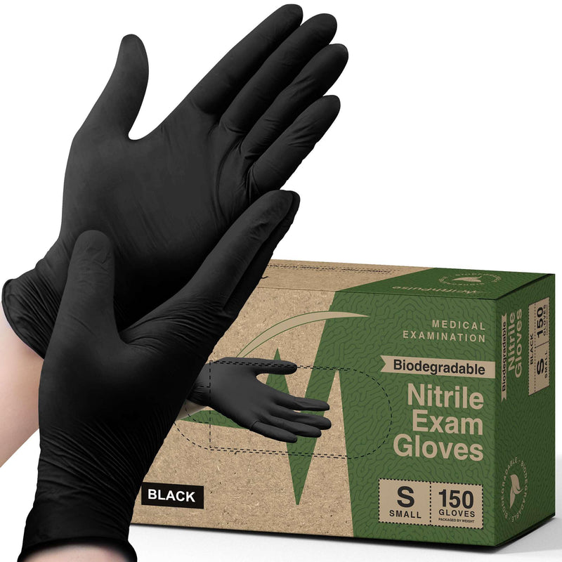[Australia - AusPower] - FifthPulse [150 Count] Biodegradable Gloves - Black Nitrile Disposable Gloves - Medical Exam and Food Safe - Latex Free Medium 