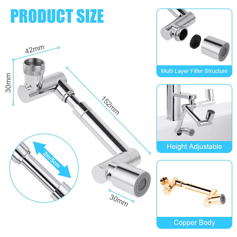 [Australia - AusPower] - Flintronic Rotating Tap Attachment, 1440 Degree Multifunctional Extension Tap with 2 Adjustable Aerlators, Faucet Extender for Kitchen and Bathroom 