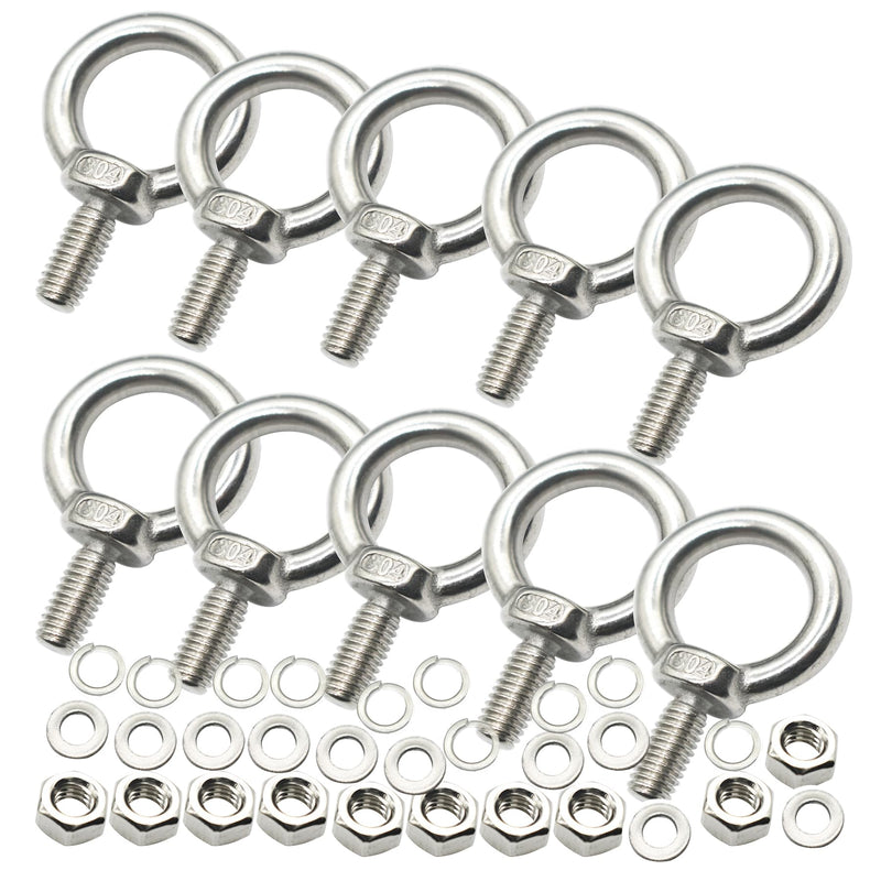 [Australia - AusPower] - Stainless M4 Eyebolt 0.39"(10mm) Long Male Ring Threaded Screw Lifting Shoulder Eye Bolts with Nuts Washers,10 PCS M4*10mm(0.39")-10PCS 