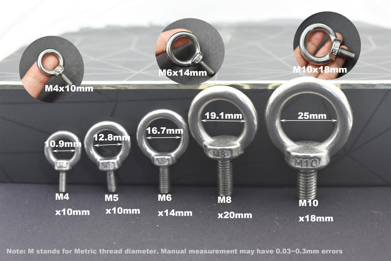 [Australia - AusPower] - Stainless M4 Eyebolt 0.39"(10mm) Long Male Ring Threaded Screw Lifting Shoulder Eye Bolts with Nuts Washers,10 PCS M4*10mm(0.39")-10PCS 